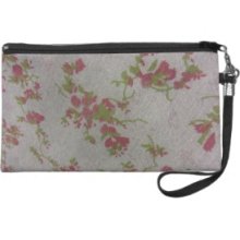 Pink Flowers on Denim Wristlet Clutches