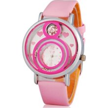 Pink Women's Crystal & Circle Detail Analog Watch with Faux Leather Strap