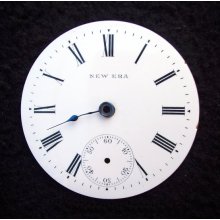 Pocket Watch Dial New Era Size 18s White Porcelain Black Roman Numera