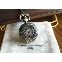 Pocket Watch Necklace small mini steam punk pendant antique vintage cool jewelry diselpunk womens bridesmade gift wedding