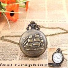 Pocket Watch with Sailing Patterned Numbers Marks Round Dial - Coppery - Metal - Copper