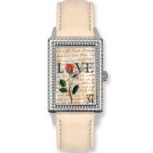 Postage Stamp Love Letters Cream Leather Band Watch Ps121