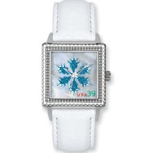 Postage Stamp Ontario Snow White Leather Band Watch Ring