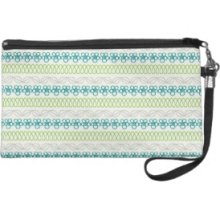 Pretty Turquoise Daisy and Leaf Striped Pattern Wristlet Clutch