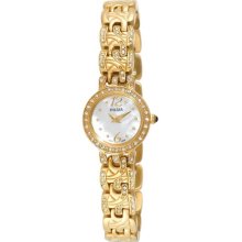 Pulsar Pege32 Swarovski Crystal Gold Tone Mother Of Pearl Dial Watch
