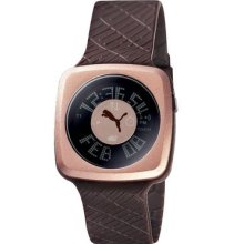 Puma Mens Block Buster Digital Display Rose Tone Case Brown Rubber Strap Watch