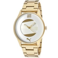 Puma Womens White & Beige Dial Gold Tone Stainless Steel Bracelet Watch