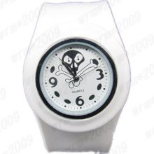 Punk Gothic Skull Men Women Kids Silicone Rubber Slap Band Large Size Watch