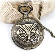 Pw0001 Large Owl Quartz Pocket Watch Long Chain Pendant Necklace