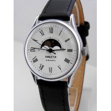 Rare Raketa Moon Phase Quartz Watch Soviet Russian Ussr Good Condition Serviced