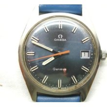 Rare Type Vintage Gents 1960s Omega Blue Dial Orange Seconds
