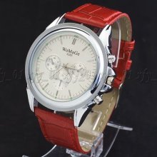 Red Fashion Big Round Face Dial Quartz Hours Date Unisex Wrist Watch Watches