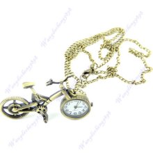 Retro Mini Bronze Bike Bicycle Design Quartz Pocket Watch Pendant Necklace Chain