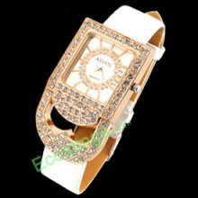 Rhinestones Golden Watchcase Padlock Shaped Women's Watch Band