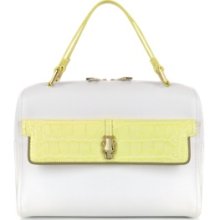 Roberto Cavalli Designer Handbags, Class Quarz White and Yellow Leather Bowling Bag