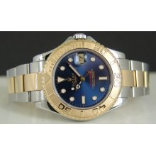 ROLEX - 18kt Gold & SS Midsize 35mm Yachtmaster - Blue Dial - Model 68623
