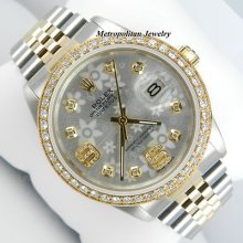 Rolex Datejust 16013 With Yellow Gold Diamond Bezel And Custom Diamond Dial