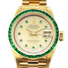 Rolex Datejust 69108 Presidential, 18k, Emerald Bezel, String Diamond Dial Watch