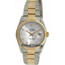Rolex Datejust Men's Perfect Condition Model 16233 Steel and Gold Oyster Band w/added White Mother of Pearl Diamond Dial
