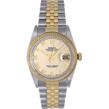 Rolex Datejust Men's Steel & Gold Watch 16233 Ivory Roman Dial