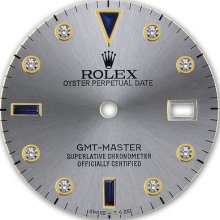 Rolex Gmt Master 2 Tone Slate Gray Color Serti Diamond Sapphire Accent Dial
