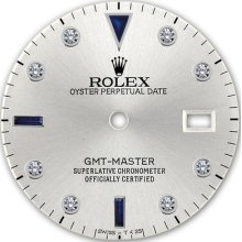 Rolex Gmt Master Stainless Steel Silver Color Serti Diamond Sapphire Accent Dial