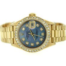 Rolex Ladies 18k Gold Presidential W/ Custom Diamond Dial + Bezel