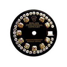 Rolex Lady Datejust Aftermarket Diamond String Dial, Black, Yellow Gold