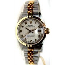 Rolex Like New Ladies Steel and Gold Datejust W/ Ivory Pyramid Roman Dial 90's