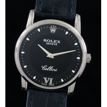 Rolex Mens Cellini 18k Solid White Gold Classic Dress Wristwatch 5119 Box Papers