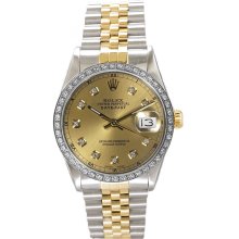 Rolex Men's Datejust Two Tone Custom Diamond Bezel & Champagne Diamond Dial