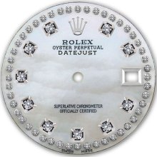 Rolex Mens Datejust White Mop Mother Of Pearl String Diamond Accent Dial