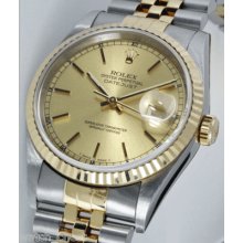 Rolex Mens Gold Datejust 16233 Gold Dial Watchchest 36mm