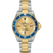 Rolex Oyster Perpetual Submariner Date Two-Tone Steel with Diamonds and Sapphires Mens Watch 16613CDD