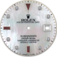 Rolex Submariner Stainless Steel White Mop Serti Diamond + Ruby Dial