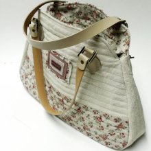 Romantic tote bag flowers shoulder bag or handbag with genuine leather handles
