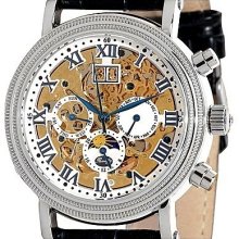 Romilly Men's Cabot Automatic Skeleton Multi-function Blue Leather Strap