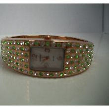 Rose Gold/green Combination Designer Stone Watch Bangle