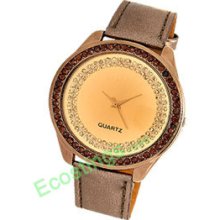 Round Ladies Crystal Good Leather Strap Wrist Watch