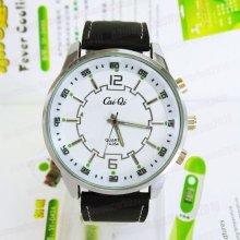 Round White Dial Black Leather Quartz Men Ladies Fashion Wristwatch Unisex M627a