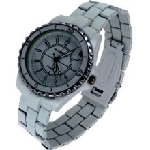 Round White Silver Number Bezel & Face Link Clipper Band Watch