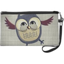 Rustic Owl with Glasses Wristlet Clutches