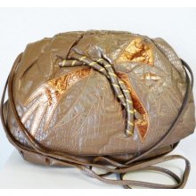 SALE Vintage 80s Genuine Leather Snakeskin Patchwork Handbag PIERRE MISHAEL Beige Golden Large Bag Embroidered Slouchy Hobo