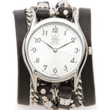 Sara Designs Studded Leather Wrap Watch