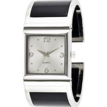 sears Ladies Dress Watch w/Square ST Case, White Dial and ST/Black Bangle Band