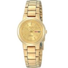 Seiko 5 Ladies Automatic Gold Tone Self Winding Watch W/ Gold Dial