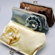 Set of 3 pcs - CUSTOM ORDER - bridesmaids/wedding satin clutch purse with rhinestone flower