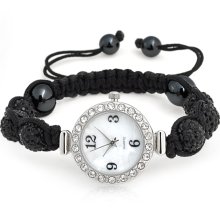 Shamballa Inspired Watch Black Disco Ball Bead Stainless Steel