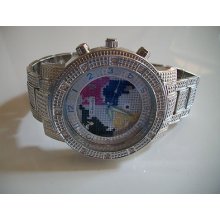 Silver Finish 3d Techno Star Large Bracelet Oversized Heavy Fashion Map Watch