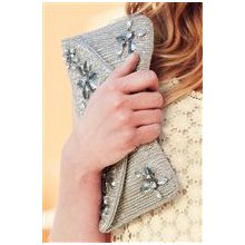 Silver Floral Embellished Clutch Bag